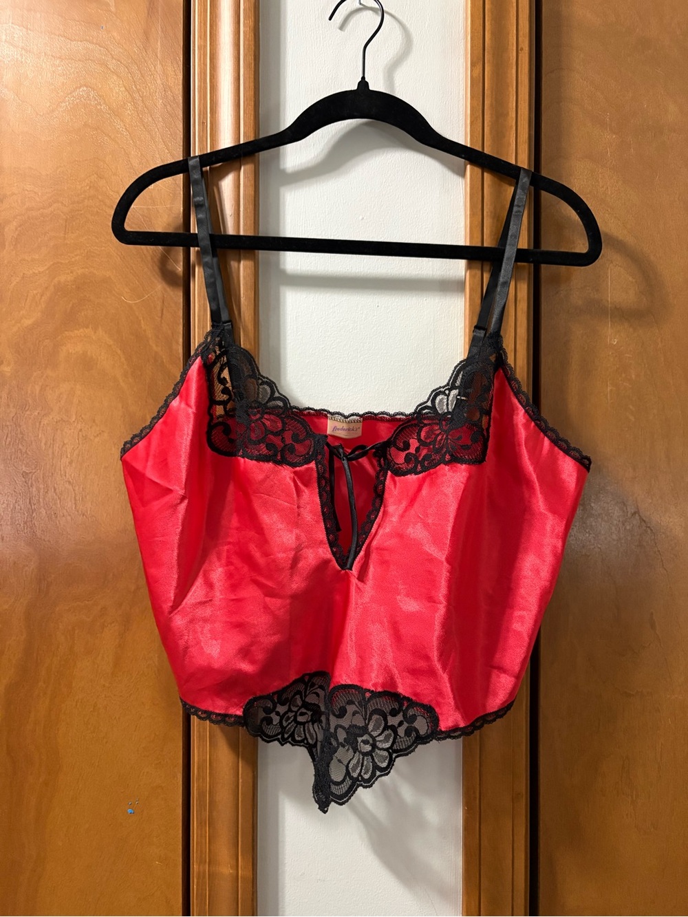 Frederick's of Hollywood Red Satin Camisole with Black Lace